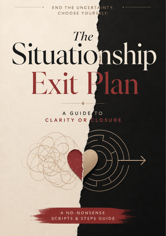 Book cover of 'The Situationship Exit Plan' with design elements and text.